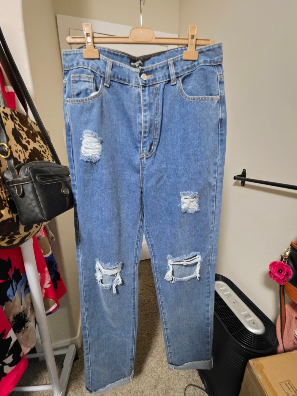 Pretty Little Thing Distressed Light Blue Jeans - Classic Fit Tall Us 10
